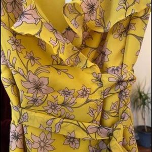 Avec Les Filles Yellow Floral Wrap Dress